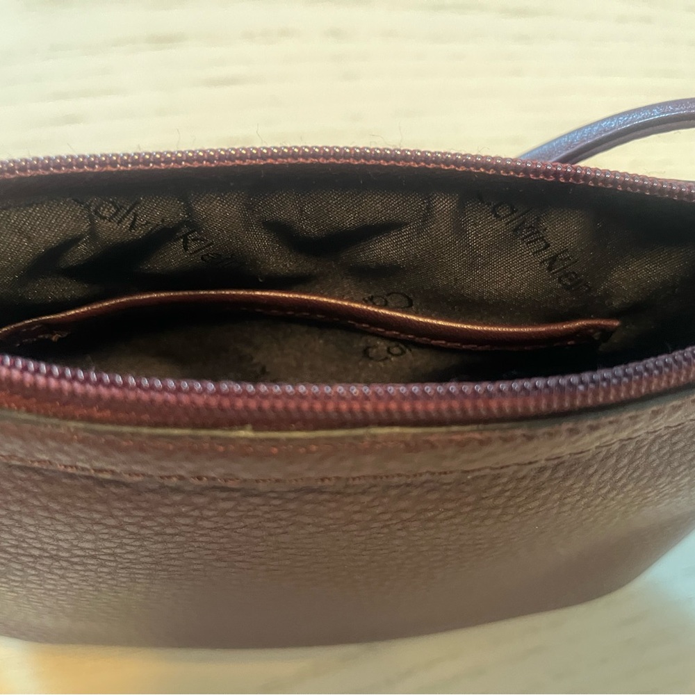 Calvin Klein Burgundy Pebbled Leather Crossbody Bag - Picture 5 of 10